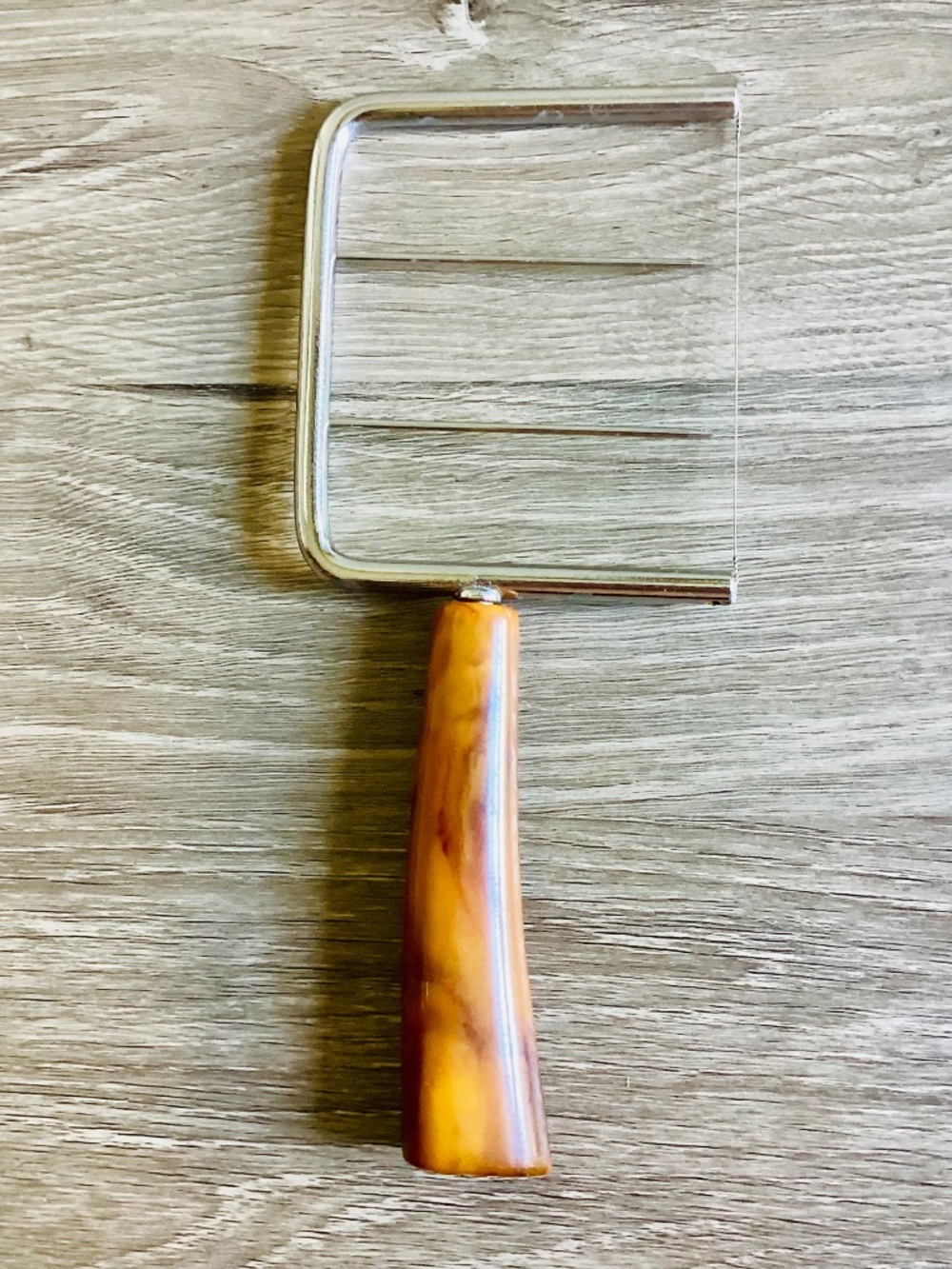Vintage Bakelite Cheese Wire Slicer Tortoise Marbled Orange Handle MCM Kitchen